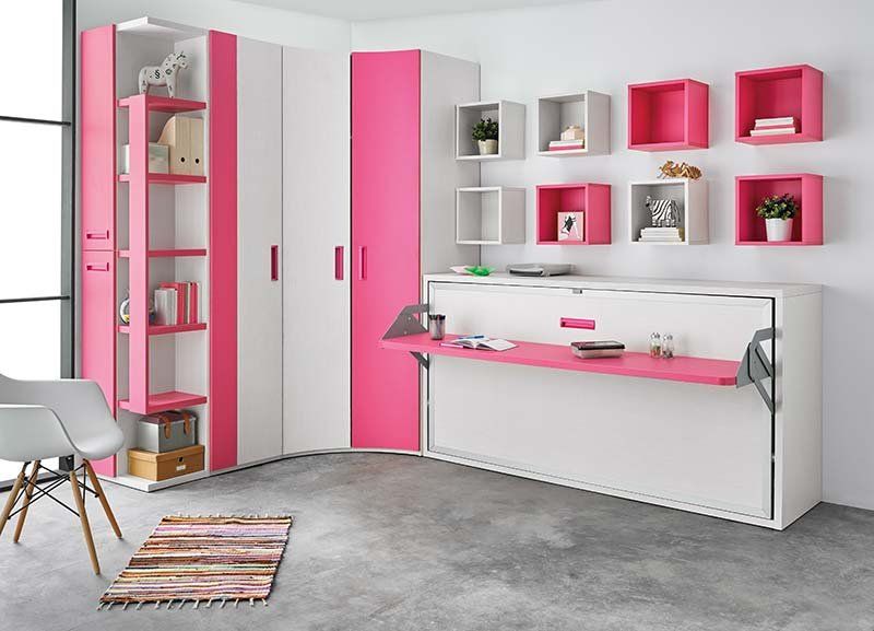 Dormitorio juvenil blanco y rosa